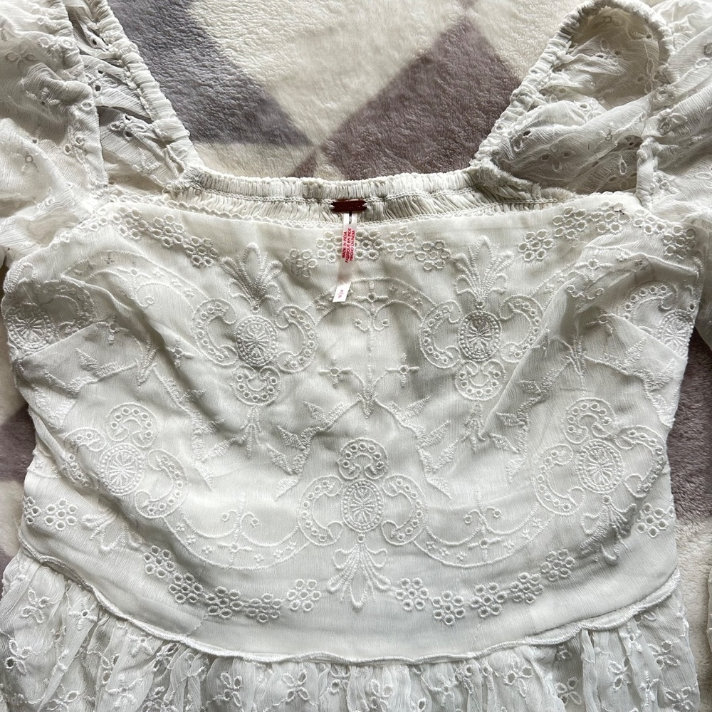 New! Free People Malina Eyelet Mini Dress in Salt Water (White) size Small - Picture 9 of 11